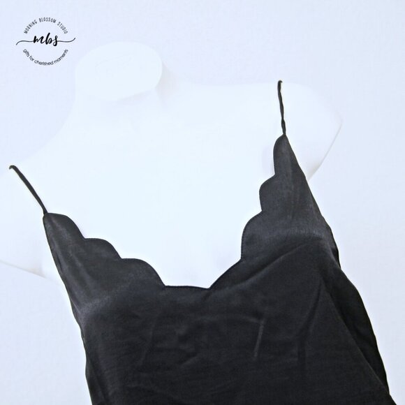 NWT Ecru Lab Spaghetti Strap Scalloped Lined Lace Shift Mini Dress Black Women M - Picture 6 of 9